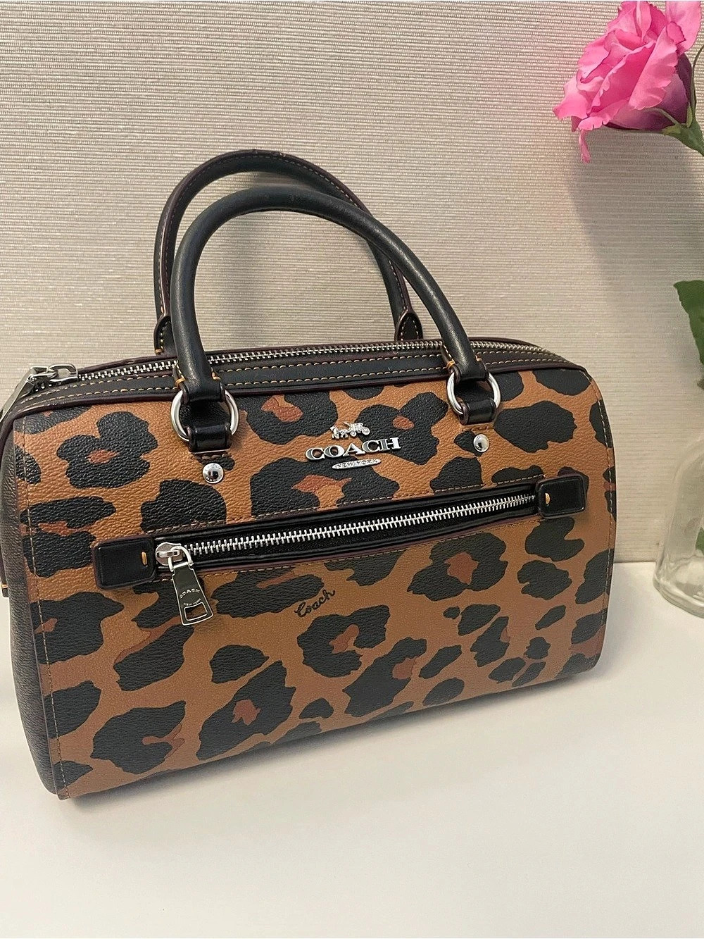 Coach Medium Leopard Print Rowen Brown & Black